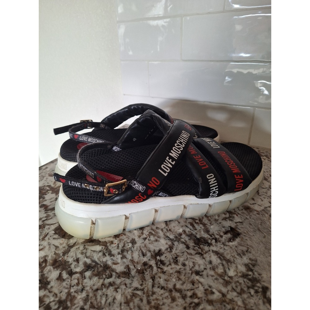 Moschino Black Red Logo Tape Platform Sandals Women's Sz 40/9.5 US - Picture 3 of 9